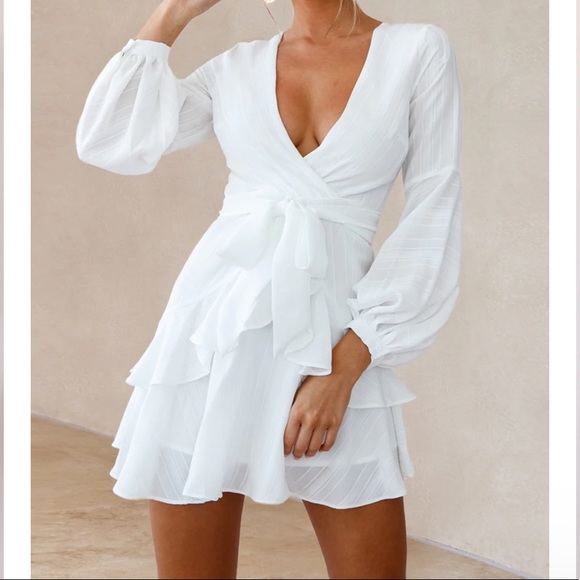 knee length dresses for ladies Kerry Layered Balloon Sleeve Dress White S main image 0
